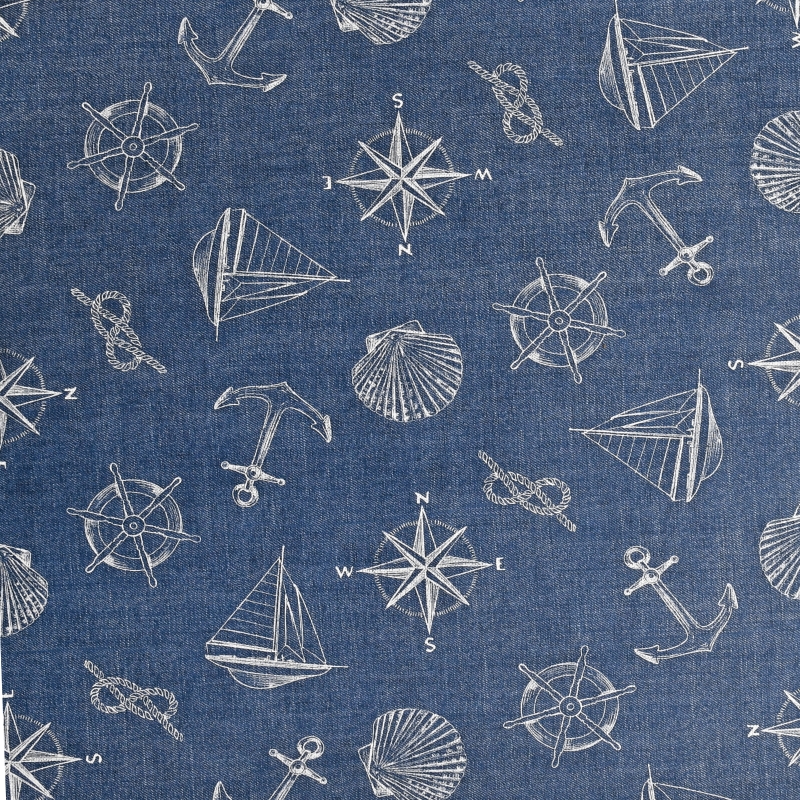 Tischdecke Abwaschbar Wachstuch Anker Jeans Blau im Wunschmaß