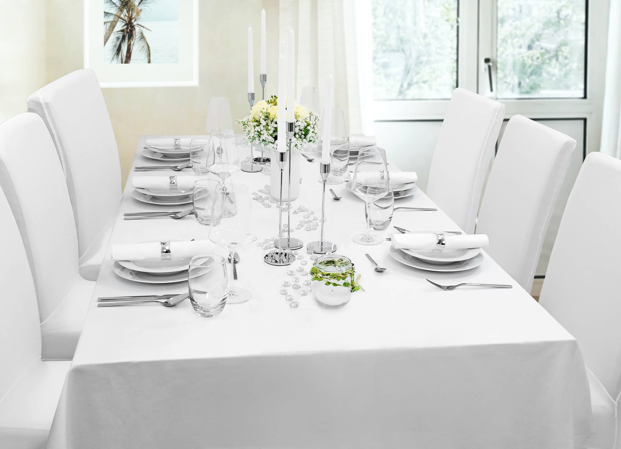 Moderno® Tischdecke Vollzwirn Damast aus 100% Baumwolle Uni Glatt in Weiss