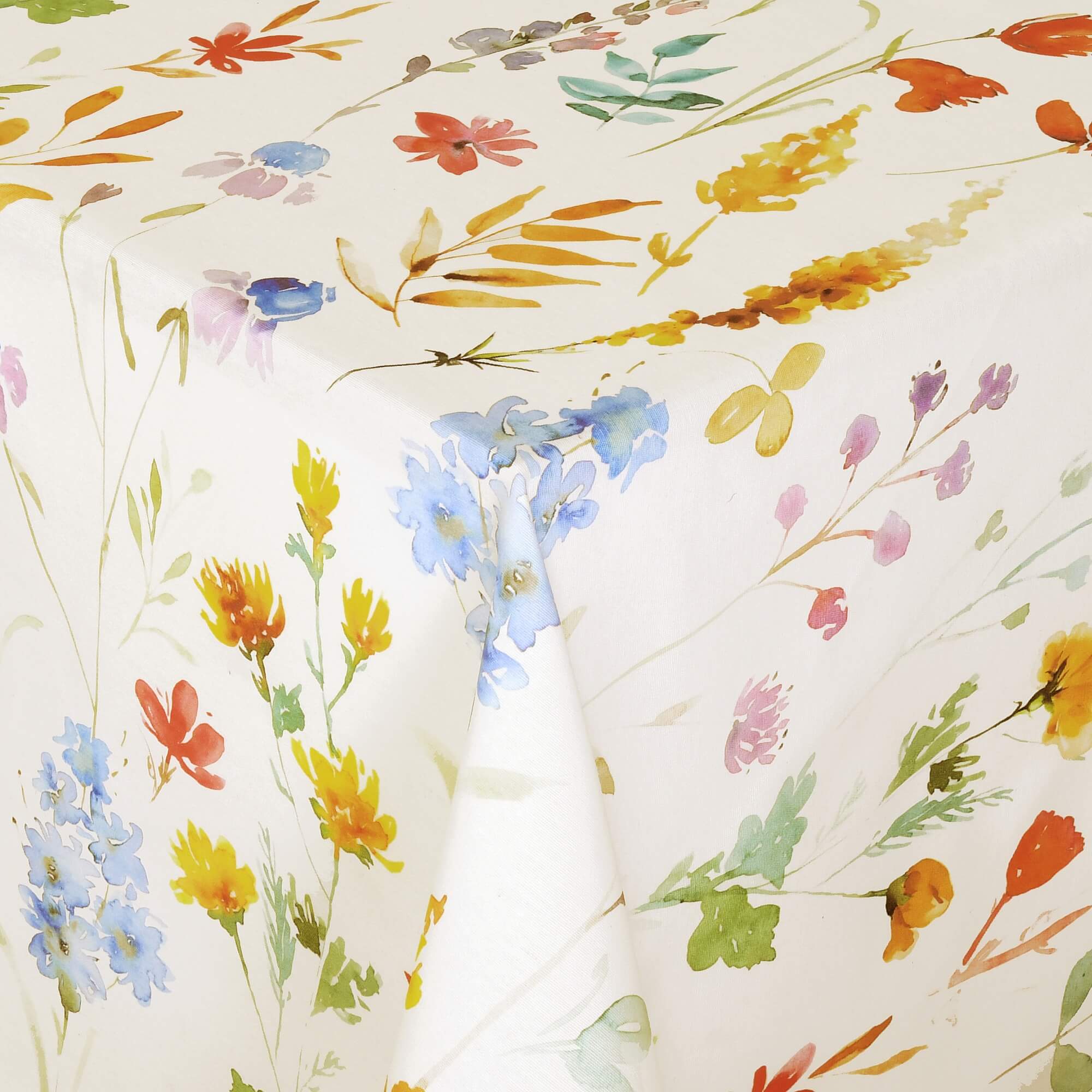 Moderno® Abwaschbare Tischdecke Blumenwiese mit Fleckschutz - Leinenoptik, Gelb mit Pastellblumen Moderno® Abwaschbare Tischdecke Blumenwiese mit Fleckschutz - Leinenoptik, Gelb mit Pastellblumen
